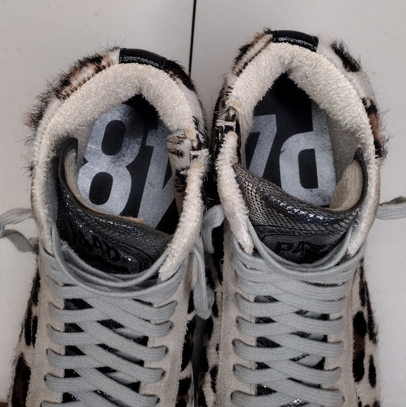P448 John Y2K Calf Hair Leopard Side Zipper Lace Up High Top Sneakers Sz 6 - Picture 12 of 15